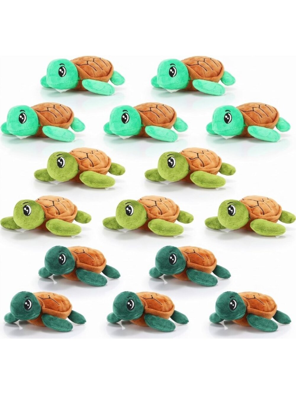 15 Pcs Plush Turtle Keychains - Cute Stuffed Animal Favors, Green Collection